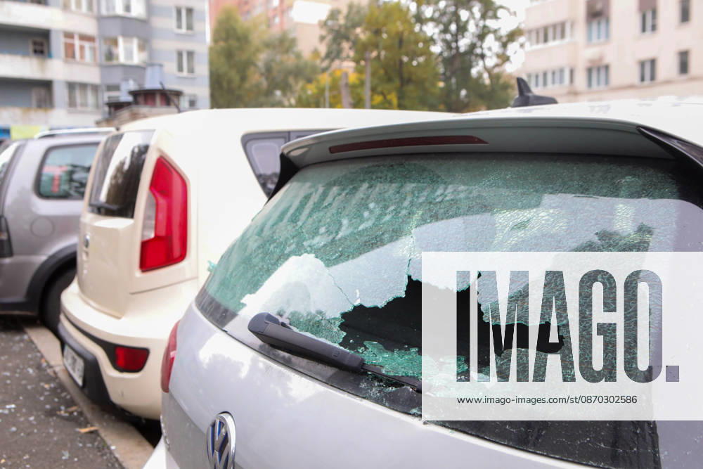 The rear window of a car is damaged by a Russian drone strike on an apartment block in the Sviatoshynskyi district, Kyiv, Ukraine, October 21, 2026. The drone hit the building’s 20th floor, sparking a fire. Two people were killed in the attack. (Photo by Volodymyr Tarasov Ukrinform) Russian drone hits 24-storey apartment block in Kyiv