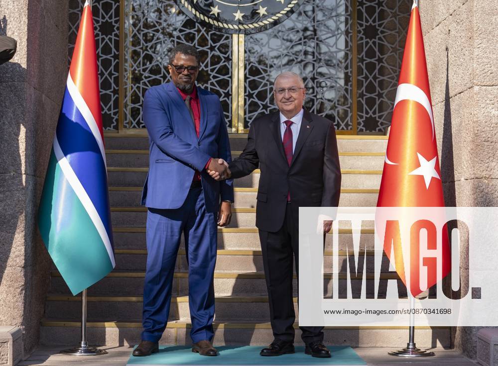 Yasar Guler - Baboucarr Ousmaila Joof meeting in Ankara ANKARA, TURKIYE - OCTOBER 22: Turkish National Defense Minister Yasar Guler (R) welcomes Minister of Defense of the Republic of The Gambia Baboucarr Ousmaila Joof (L) with an official military ceremony at the Ministry of National Defense in Ankara, Turkiye on Thursday, October 22, 2026. Osmancan Gurdogan Anadolu Ankara Turkey. Editorial use only. Please get in touch for any other usage.