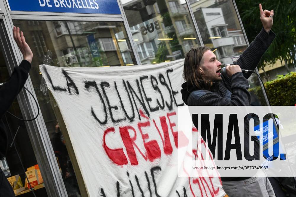 Student Protest Against Austerity 22 10 2026 IXELLES, BELGIUM - Students pictured protesting at the Universite Libre de Bruxelles (ULB) on October 22, 2026 in Ixelles, Belgium, 22 10 2026 Ixelles Belgium