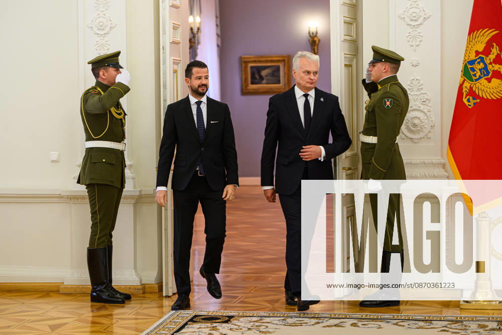 Montenegrin President Jakov Milatovic meets Lithuanian President Gitanas Nauseda in Vilnius VILNIUS, LITHUANIA - OCTOBER 22: Lithuanian President Gitanas Nauseda (R) and Montenegrin President Jakov Milatovic (L) walk past honor guards during an official welcoming ceremony in Vilnius, Lithuania, on October 22, 2026. Yauhen Yerchak Anadolu Vilnius Lithuania. Editorial use only. Please get in touch for any other usage.