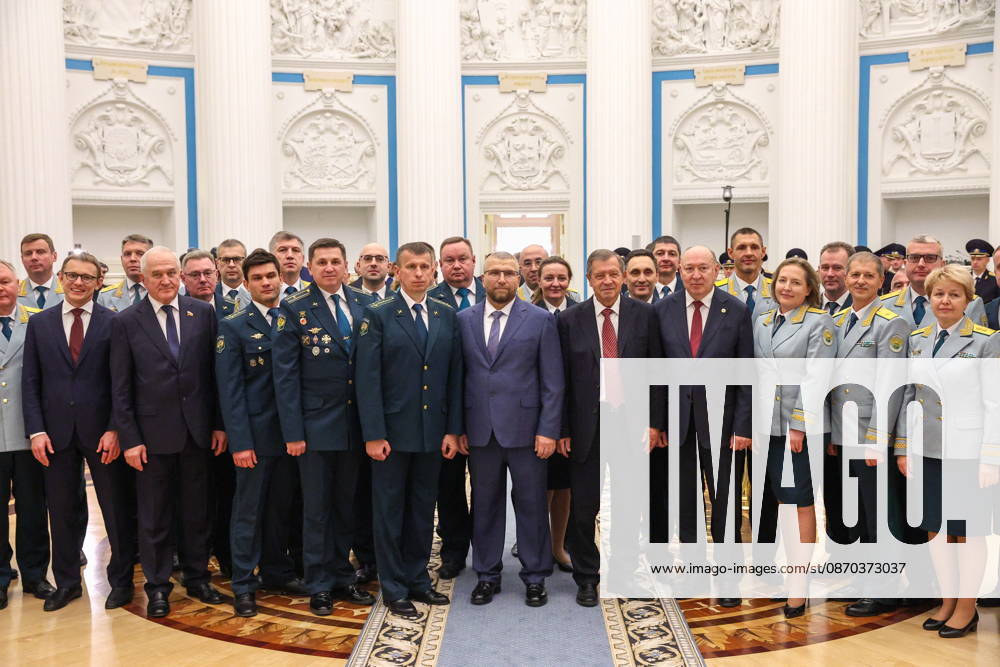 RUSSIA, MOSCOW - OCTOBER 22, 2026: The head of the Federal Customs Service of Russia, Valery Pikalev (C), and senior officers are seen after a ceremony at the Kremlin in which Pikalev was presented the agency s banner by Russia s President Putin (not pictured). Approved by a presidential decree in 2019, the banner has not yet been presented to the agency s top official Moscow Russia - ZUMAt113 20261022_zaa_t113_406