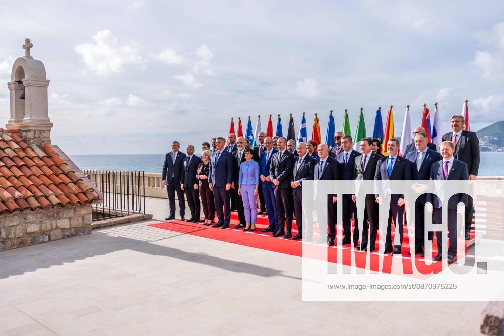 Sveti Stefan, Montenegro, October 22, 2026: The Chancellor’s Trip Abroad to the Berlin Process Summit. German Chancellor Friedrich Merz (CDU) and other participants in a group photo. Those announced to attend included Milojko Spajic, Duro Macut, Edi Rama, Albin Kurti, Hri