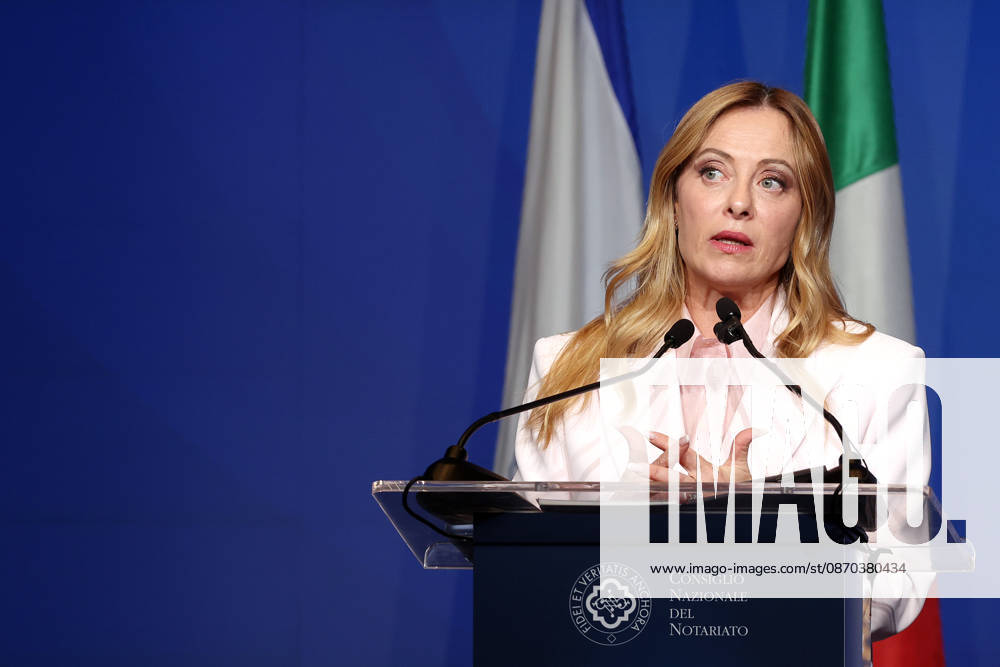 IPA90034615 - Rome, Italy, October 22, 2026: Prime Minister Giorgia Meloni attends the NATIONAL NOTARY CONGRESS at the Cavalieri Hilton Astoria in Rome.