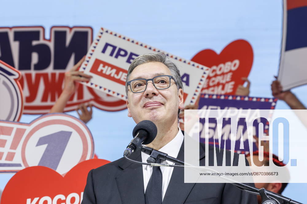 SERBIA, BELGRADE - OCTOBER 22, 2026: Serbia s former President Aleksandar Vucic speaks at a rally at the Ranko Zeravica Sports Hall ahead of the 2026 Serbian parliamentary election scheduled for October 25. Vucic will head the list of the ruling Serbian Progressive Party (SNS) and run as its prime ministerial candidate. Alexander Ryumin TASS 99768274