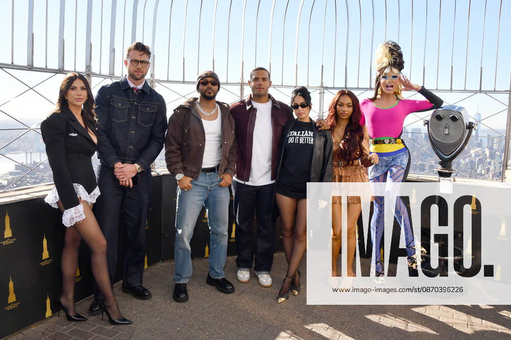 NEW YORK, NY- OCTOBER 22: Demi Engemann, Harry Jowsey, Romeo Miller, Shane Parton, Maria Georgas, Bella Palk and Willam Belli at the Empire State Building promoting the Premiere of Hulu s New Reality Competition Series, The Mob on October 22, 2026 in New York City.