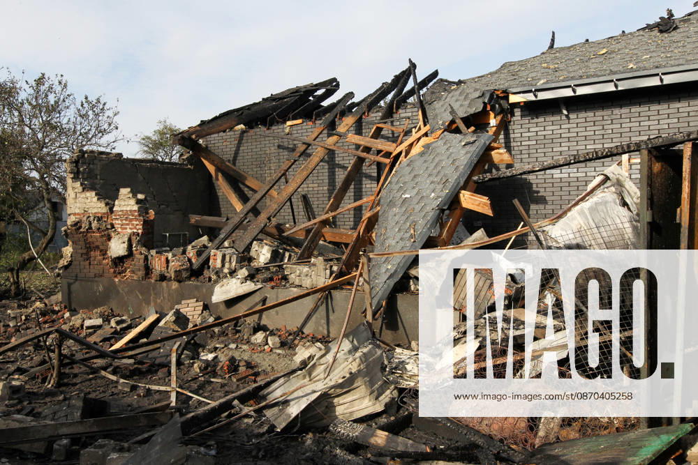 A house is damaged by a Russian attack, Dnipro, Ukraine, October 22, 2026. According to city head Borys Filatov, 11 private houses were damaged in the strike on Thursday morning, and one home burned down completely. (Photo by Mykola Miakshykov Ukrinform) Russian army attacks residential area in Dnipro