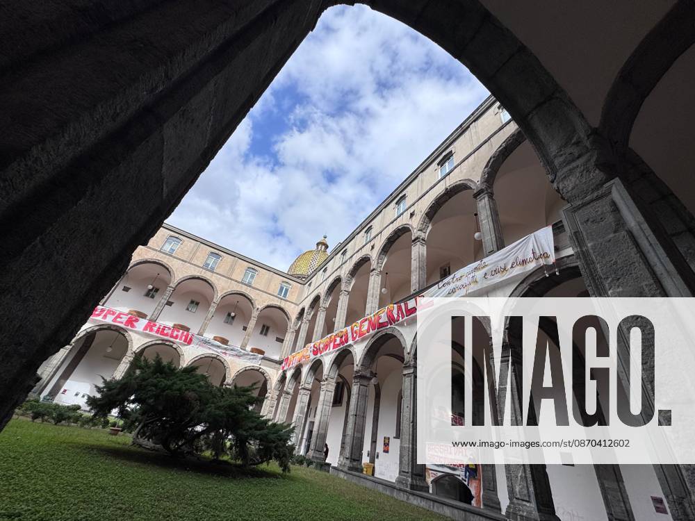 NAPLES, ITALY OCTOBER 22, 2026: Students of the Collettivo autorganizzato universitario (CAU, the Self-Organised University Collective), together with Ecologia Politica Napoli (Ecopol), are occupying the Porta di Massa site of the University of Naples Federico II, which they took over on October 21. Francesco, a spokesperson for the collective, said: We are occupying our site against high rents, against the cost of living and for a right to study that is truly possible for everyone. A banner at the entrance presents the occupation as a step towards the October 30 general strike. The occupation came as the university announced that, from October 22 and until further notice, ordinary teaching would mov - ZUMAq101 20261022_zna_q101_111