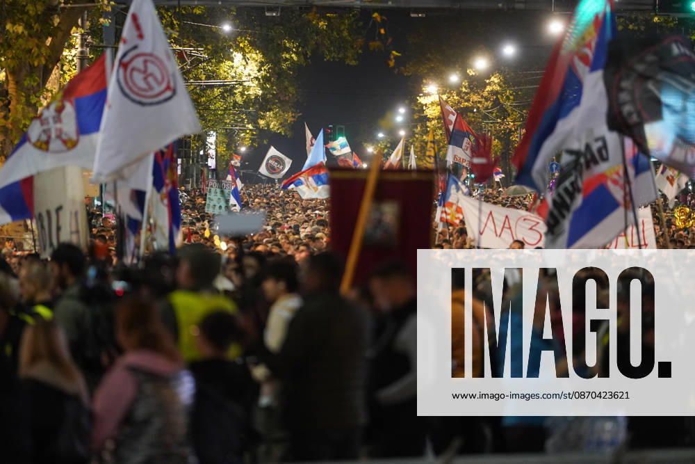 20261022, Belgrade, Serbia - Supporters and members of the student protest movement ( Student List - Students Are Winning ) gather at Slavija Square for a massive final pre-election rally ahead of the upcoming parliamentary elections. Walkers and student columns from multiple cities across Serbia converged on the capital after days of marching, rallying under the slogan Victory Calls to mobilize voters before the electoral silence begins. Belgrade Serbia - ZUMAd223 20261022_zip_d223_025