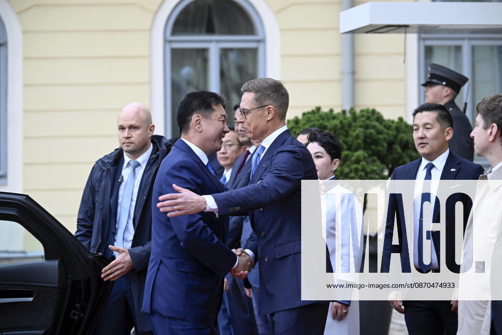 President of the Republic of Finland Alexander Stubb (right) welcomes President of Mongolia Ukhnaa Khurelsukh at the Presidential Palace in Helsinki, Finland on October 23, 2026. - MARKKU ULANDER Helsinki Finland