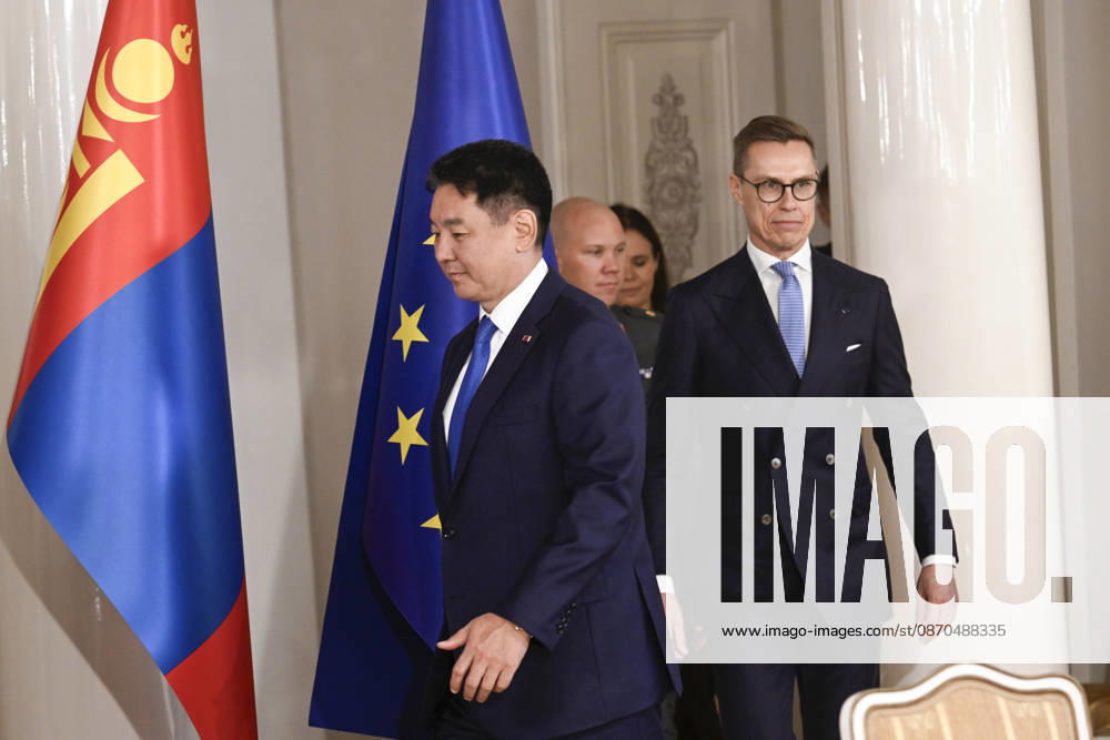 LKS 20261023 Mongolian President Ukhnaa Khurelsukh (left) and Finnish President Alexander Stubb during the visit of the President of Mongolia at the Presidential Palace in Helsinki, Finland on October 23, 2026. - MARKKU ULANDER Helsinki Finland