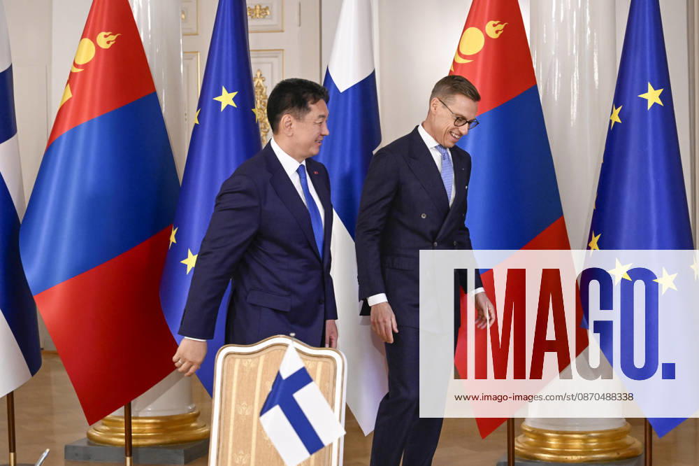 LKS 20261023 Mongolian President Ukhnaa Khurelsukh (left) and Finnish President Alexander Stubb during the visit of the President of Mongolia at the Presidential Palace in Helsinki, Finland on October 23, 2026. - MARKKU ULANDER Helsinki Finland