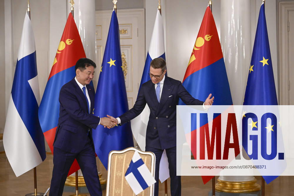 LKS 20261023 Mongolian President Ukhnaa Khurelsukh (left) and Finnish President Alexander Stubb during the visit of the President of Mongolia at the Presidential Palace in Helsinki, Finland on October 23, 2026. - MARKKU ULANDER Helsinki Finland