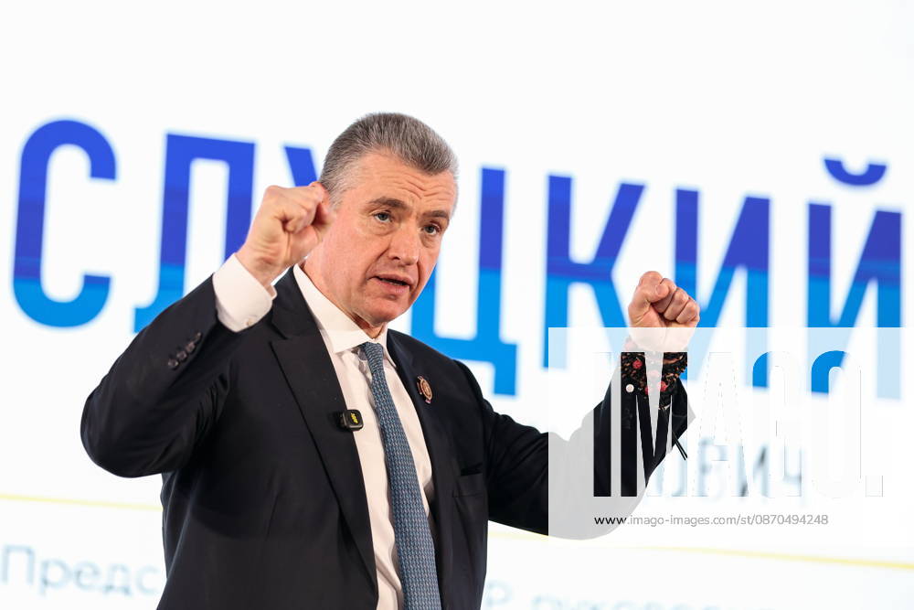 RUSSIA, MOSCOW - OCTOBER 23, 2026: Chairman Leonid Slutsky gestures during an All-Russian Convention of the Russian Liberal Democratic Party (LDPR) held to sum up the recent 2026 Russian parliamentary elections and outline the directions in the party s development for years to come. Mikhail Sinitsyn TASS 99804737