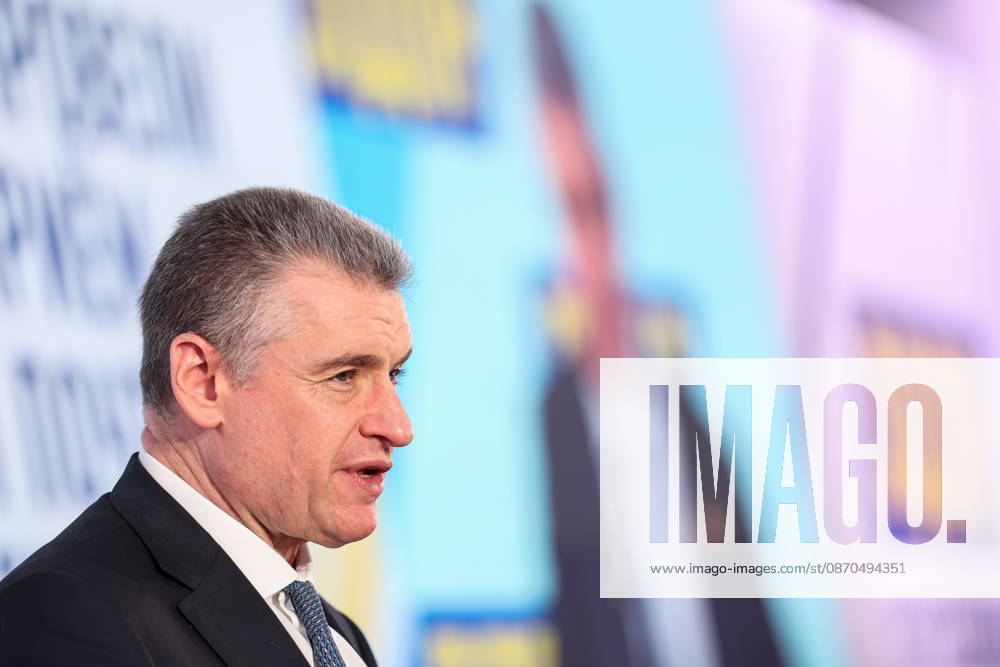 RUSSIA, MOSCOW - OCTOBER 23, 2026: Chairman Leonid Slutsky addresses an All-Russian Convention of the Russian Liberal Democratic Party (LDPR) held to sum up the recent 2026 Russian parliamentary elections and outline the directions in the party s development for years to come. Mikhail Sinitsyn TASS 99805065