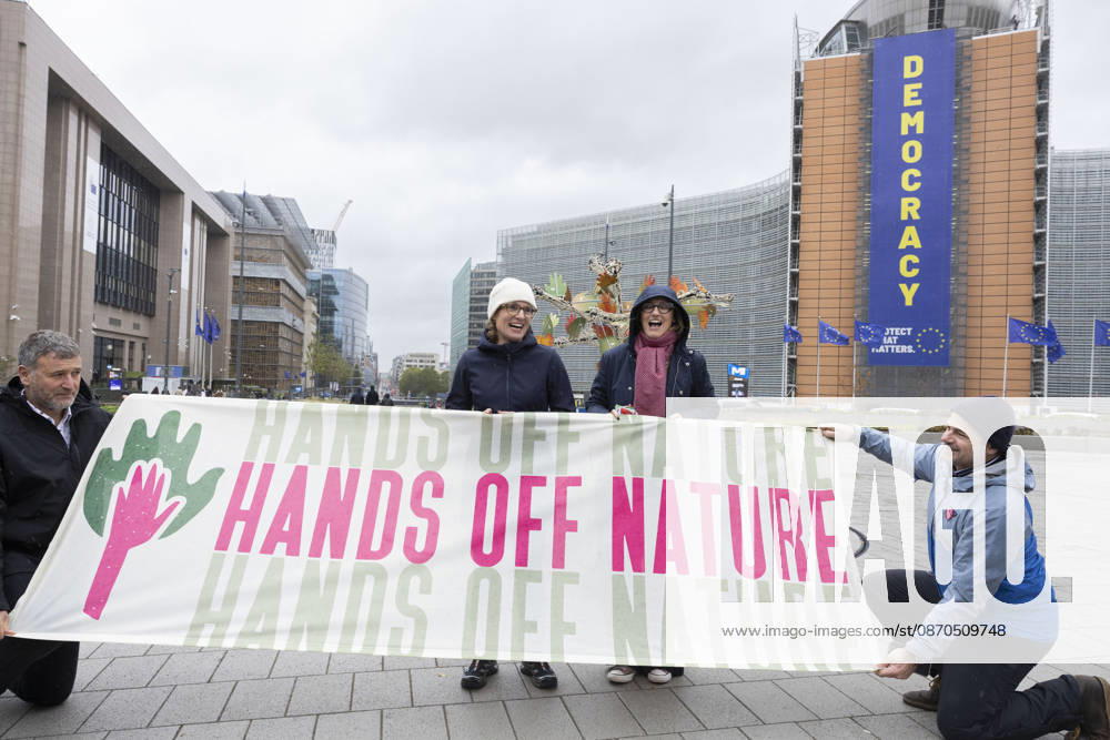 Hands off Nature Brussels, 23 10 2026 : Manifestation , Hands off Nature in the presence of Commissioner Jessika Roswall. Credit : Content Curation . Brussels Belgium