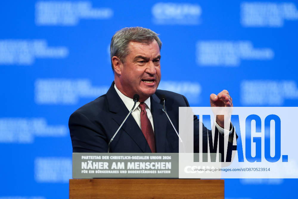 2026 CSU Party Convention: Markus Söder, Minister-President of Bavaria, at the 2026 CSU Party Convention at the Munich Trade Fair Center