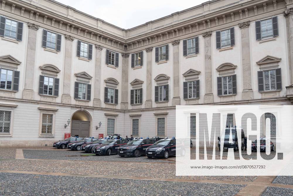 IPA90074240 - Milan, 10 26 23. The city center is preparing for tomorrows heavily secured Saturday ahead of the march. From police and Carabinieri checkpoints at the Duomo to storefronts reinforced with panels to prevent break-ins on Via Torino.