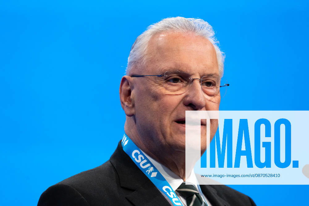 Munich, Bavaria, Germany October 23, 2026: The 2026 convention of the CSU (Christian Social Union) at the Munich Trade Fair Center. Bavarias Minister of the Interior, Joachim Herrmann, single frame