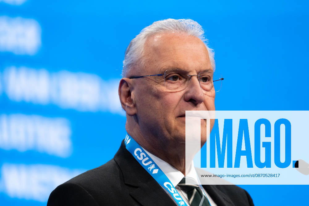 Munich, Bavaria, Germany October 23, 2026: The 2026 convention of the CSU (Christian Social Union) at the Munich Trade Fair Center. Bavarias Minister of the Interior, Joachim Herrmann, single frame