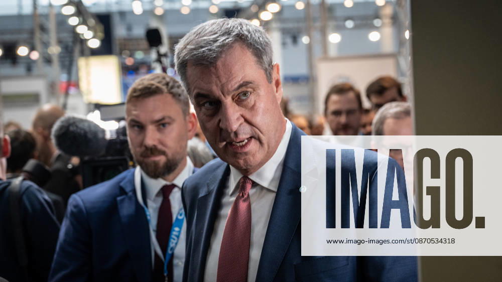 Markus Söder, CSU Party Chairman and Minister-President of Bavaria, arriving at Exhibition Hall C6 for the CSU Party Convention in Munich, Munich, Bavaria, Germany, Munich Exhibition Center
