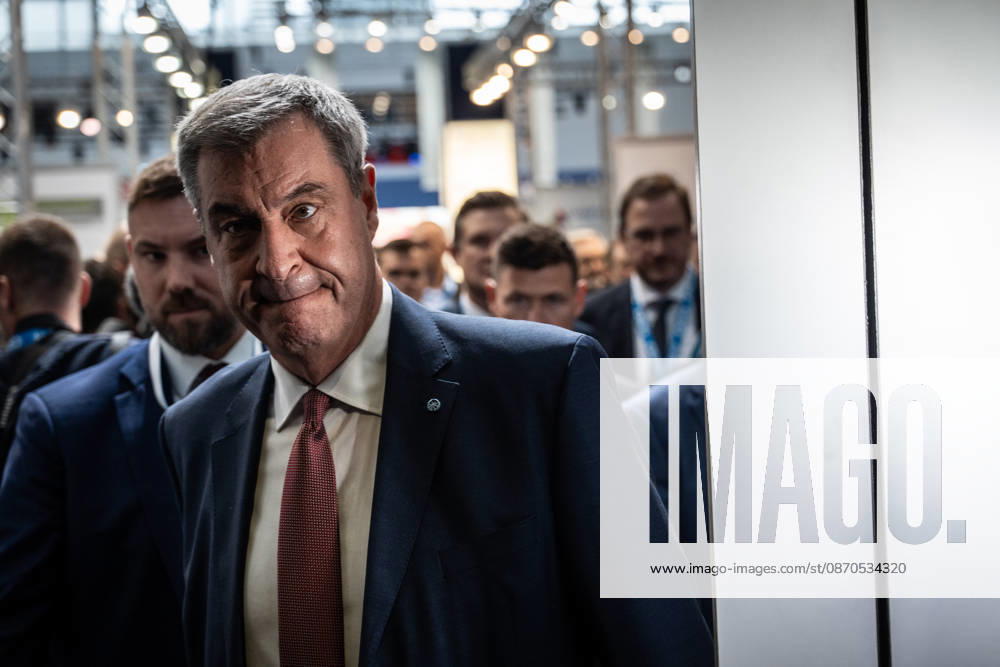 Markus Söder, CSU Party Chairman and Minister-President of Bavaria, arriving at Exhibition Hall C6 for the CSU Party Convention in Munich, Munich, Bavaria, Germany, Munich Exhibition Center