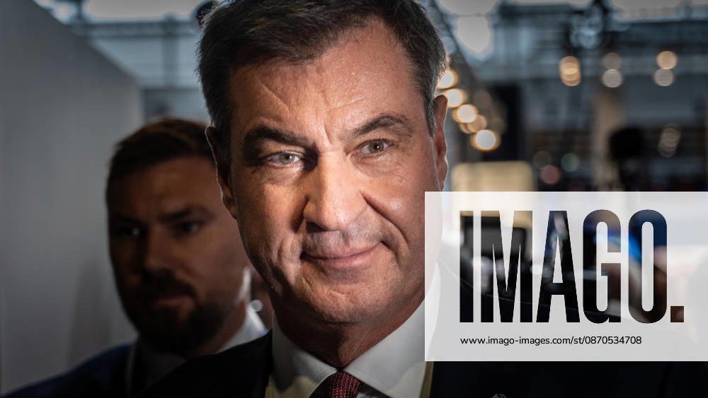 Markus Söder, CSU Party Chairman and Minister-President of Bavaria, arriving at Exhibition Hall C6 for the CSU Party Convention in Munich, Munich, Bavaria, Germany, Munich Exhibition Center