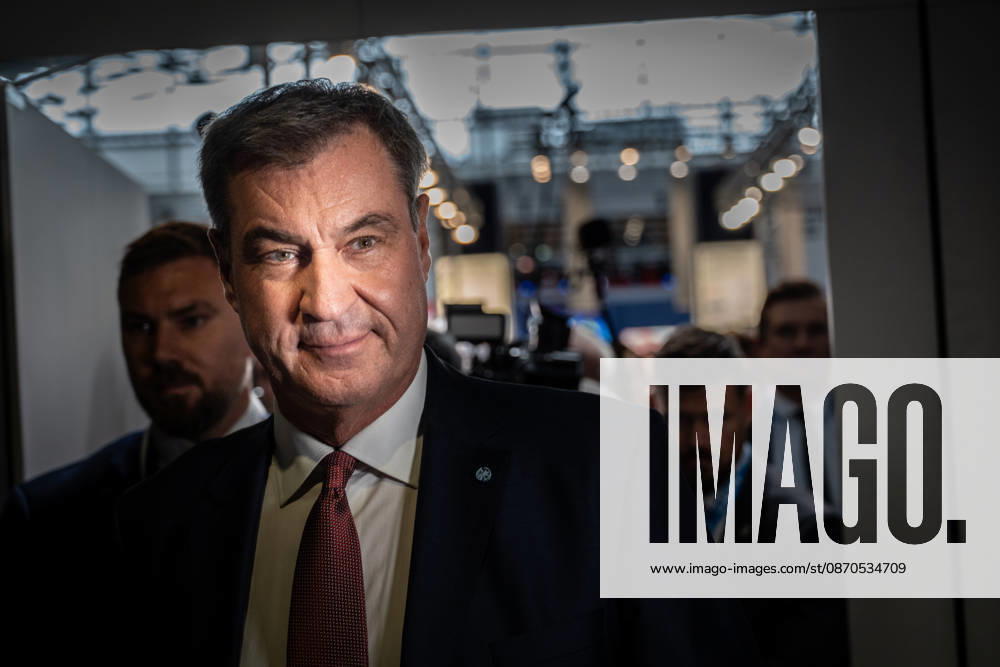 Markus Söder, CSU Party Chairman and Minister-President of Bavaria, arriving at Exhibition Hall C6 for the CSU Party Convention in Munich, Munich, Bavaria, Germany, Munich Exhibition Center
