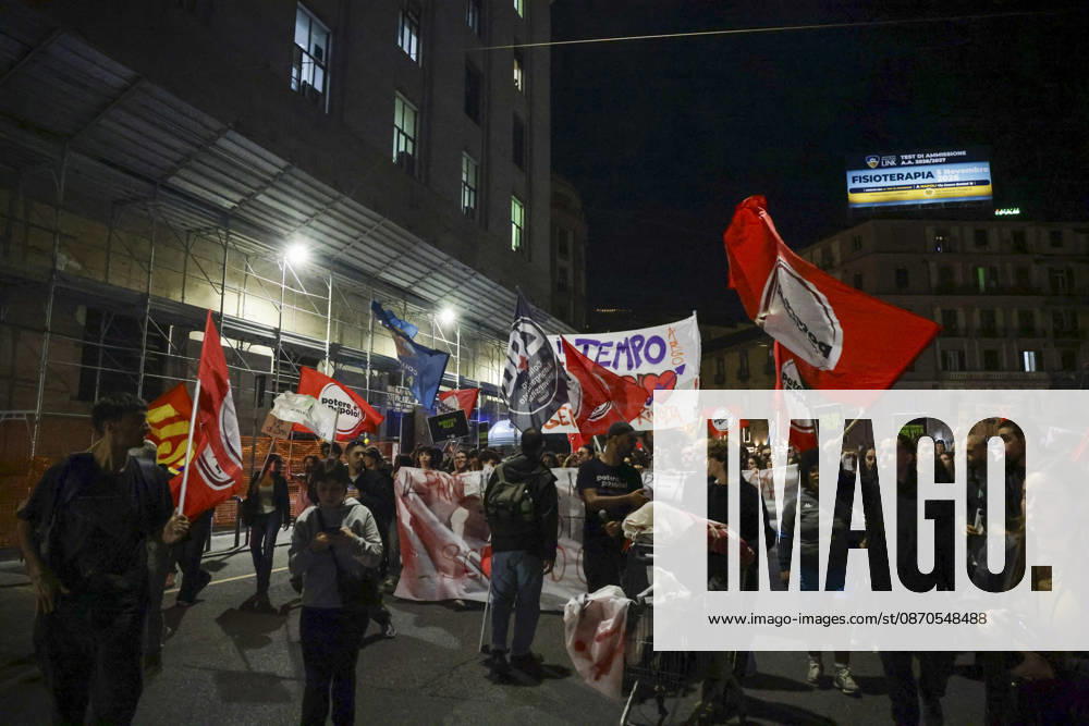 Protesters Clash with Police in Naples Students, trade union members and activists from Potere al Popolo take part in a demonstration against the rising cost of living in Piazza Municipio. Clashes between demonstrators and police break out during the protest. ABP18366