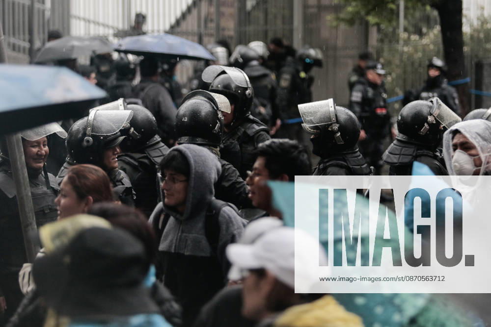 Bolivian teachers march amid the state of emergency in Bolivia LA PAZ, BOLIVIA - OCTOBER 23: Police guard the streets in the rain during a teachers protest against the government, amid a state of emergency in La Paz, Bolivia, on October 23, 2026. The Urban Teachers Union is holding a 24-hour nationwide strike this Friday to press a series of demands upon the national government. In La Paz, Cochabamba, Chuquisaca, and Santa Cruz, teachers are staging marches and protests, despite the state of emergency currently in effect in the country. Jorge Mateo Romay Salinas Anadolu La paz Bolivia. Editorial use only. Please get in touch for any other usage.