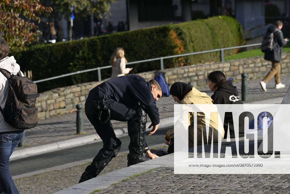 Extreme Left And Citizen Activists Protest 24 10 2026 BRUSSELS, BELGIUM - OCTOBER 24 : Police and demonstrators pictured during illegal demonstration the centre of Brussels against budget measures on October 24, 2026 in Brussels, Belgium, 24 10 2026 Brussels Belgium