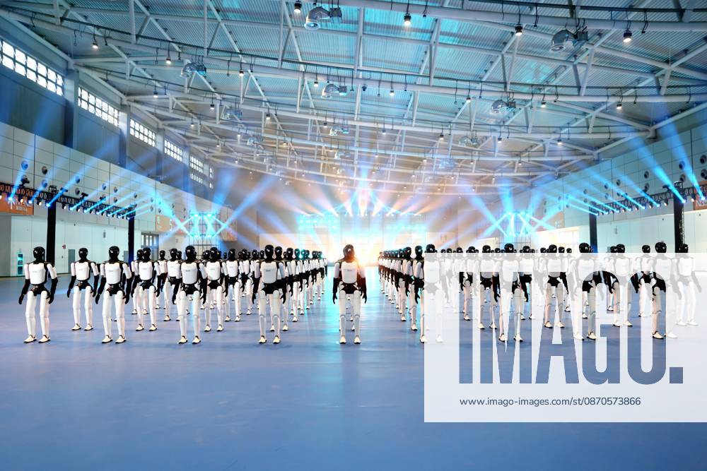 One hundred ten Zhiyuan Yuanzheng A3 humanoid robots perform a synchronized formation dance to set a Guinness World Record on October 24, 2026 in Jinan, Shandong Province of China.