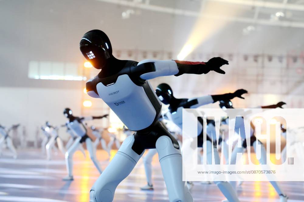 One hundred and ten Zhiyuan Yuanzheng A3 humanoid robots perform a synchronized formation dance to set a Guinness World Record on October 24, 2026 in Jinan, Shandong Province of China. The event took place at the Yellow River International Convention and Exhibition Center.