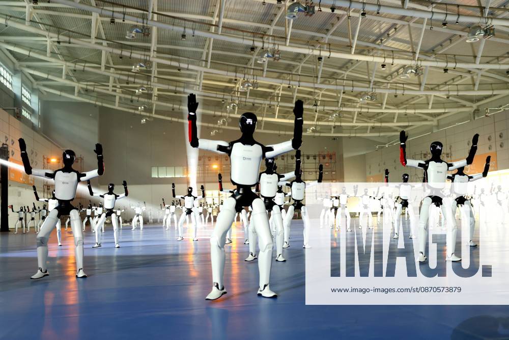 One hundred and ten Zhiyuan Expedition A3 humanoid robots perform a synchronized formation dance to set a Guinness World Record on October 24, 2026 in Jinan, Shandong Province of China.