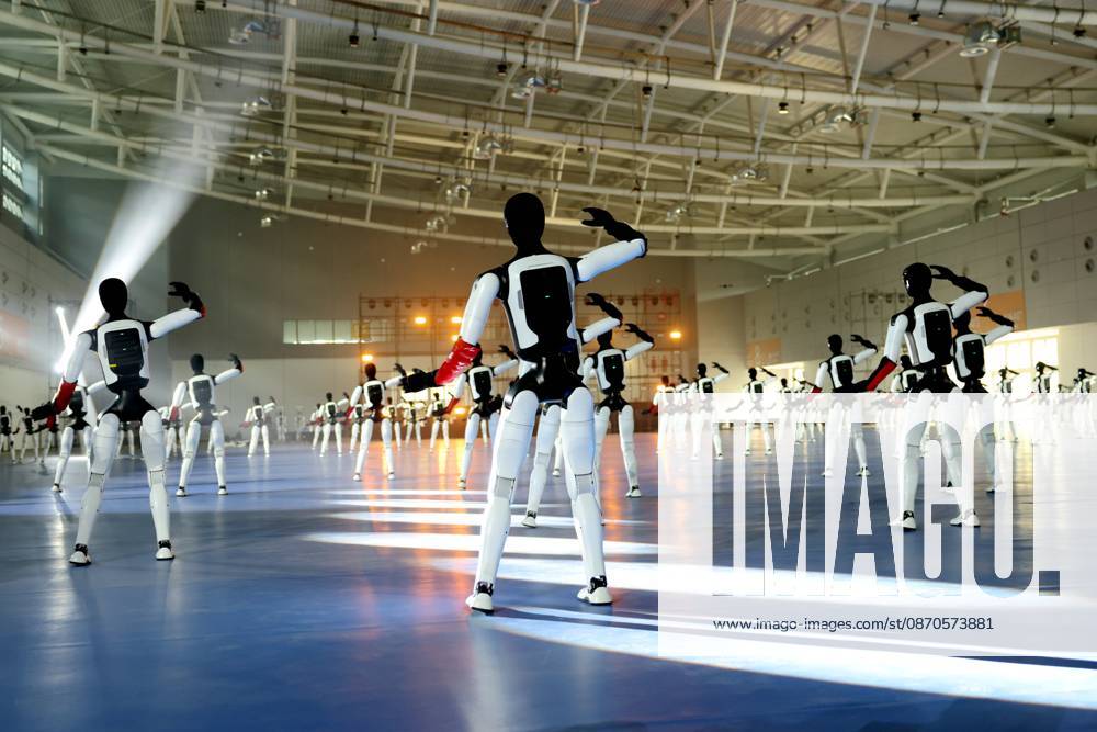 One hundred and ten Zhiyuan Expedition A3 humanoid robots perform a synchronized formation dance to set a Guinness World Record on October 24, 2026 in Jinan, Shandong Province of China.