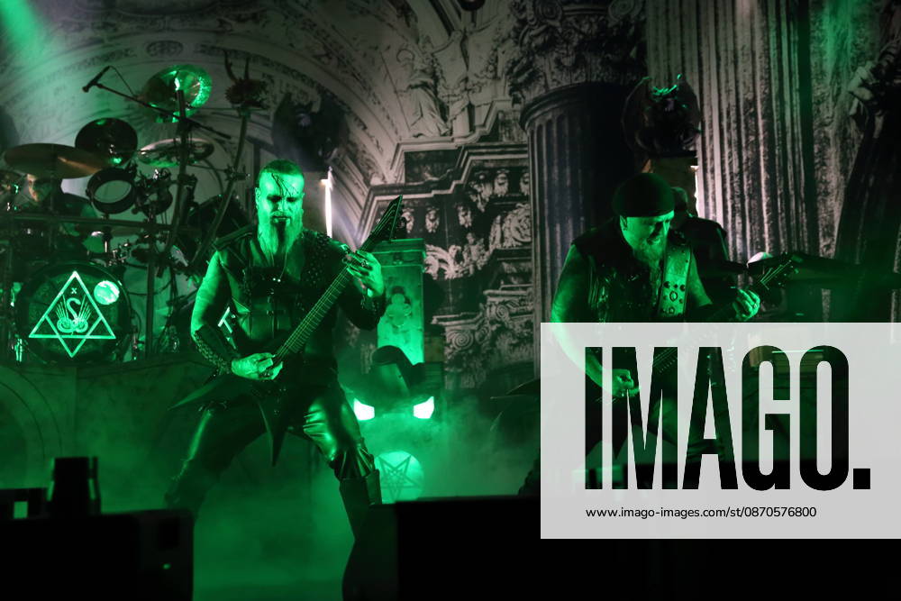 Kjell Age Damage Karlsen and Sven Atle Erkekjetter Silenoz Kopperud, from left, of the band Dimmu Borgir at a concert at the Columbiahalle in Berlin, October 23, 2026 Behemoth Dimmu Borgir Concert Berlin