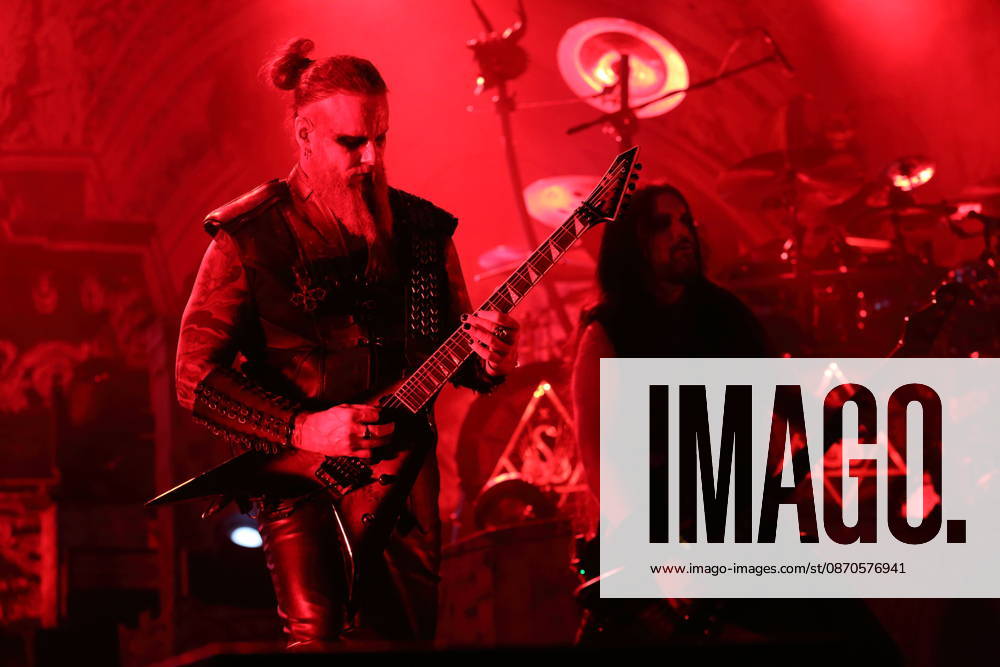 Kjell Age Damage Karlsen and Victor Brandt (from left), members of the band Dimmu Borgir, at a concert at the Columbiahalle in Berlin on October 23, 2026. Behemoth Dimmu Borgir Concert Berlin