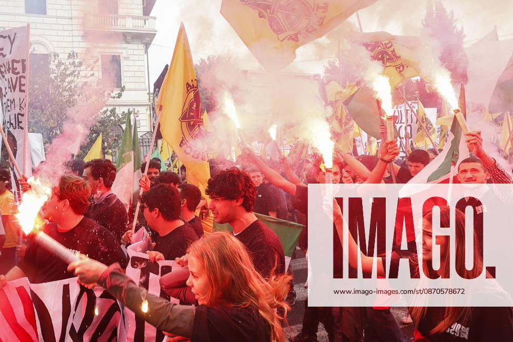 Students protest in Rome ROME, ITALY - OCTOBER 24: Members of Azione Studentesca (Student Action), a far-right student movement, take part in a demonstration in Rome, Italy, on October 24, 2026. Riccardo De Luca Anadolu Rome Italy. Editorial use only. Please get in touch for any other usage.