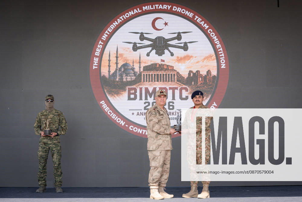 Best International Military Drone Team Competition in Ankara ANKARA, TURKIYE - OCTOBER 24: Award ceremony takes place on the distinguished observer day of the Best International Military Drone Team Competition (BIMDTC-2026), organized by the Turkish Land Forces Command, at Martyr Army Pilot First Lieutenant Gurcan Ulucan Square in Sincan Temelli, in Ankara, Turkiye on October 24, 2026. Ahmet Serdar Eser Anadolu Ankara Turkey. Editorial use only. Please get in touch for any other usage.