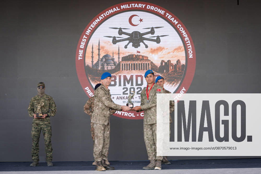 Best International Military Drone Team Competition in Ankara ANKARA, TURKIYE - OCTOBER 24: Award ceremony takes place on the distinguished observer day of the Best International Military Drone Team Competition (BIMDTC-2026), organized by the Turkish Land Forces Command, at Martyr Army Pilot First Lieutenant Gurcan Ulucan Square in Sincan Temelli, in Ankara, Turkiye on October 24, 2026. Ahmet Serdar Eser Anadolu Ankara Turkey. Editorial use only. Please get in touch for any other usage.