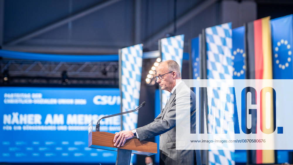 Chancellor Friedrich Merz speaks at the CSU Party Convention in Munich; CSU Party Convention in Munich, Munich, Bavaria, Germany; Munich Trade Fair Grounds