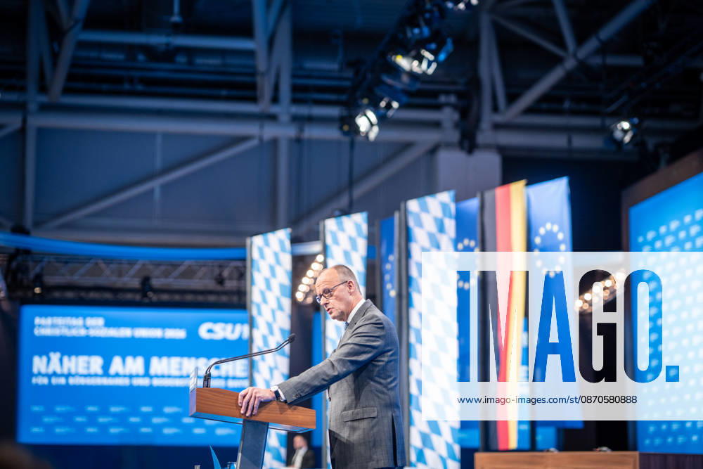 Chancellor Friedrich Merz speaks at the CSU Party Convention in Munich; CSU Party Convention in Munich, Munich, Bavaria, Germany; Munich Trade Fair Grounds