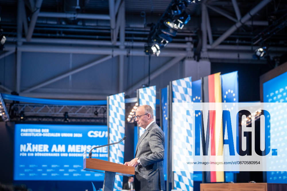 Chancellor Friedrich Merz speaks at the CSU Party Convention in Munich; CSU Party Convention in Munich, Munich, Bavaria, Germany; Munich Trade Fair Grounds