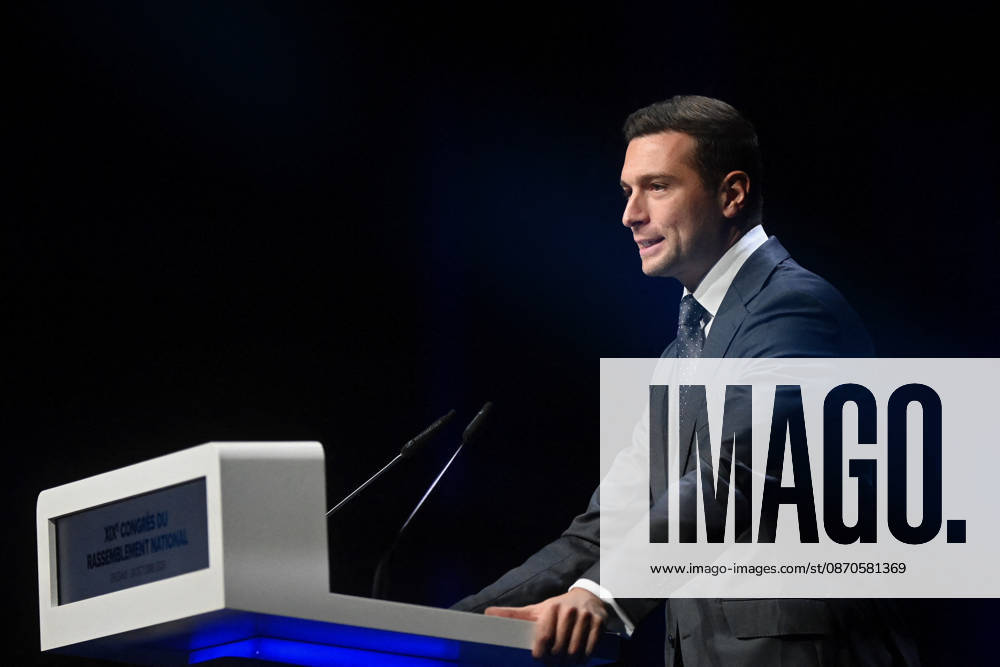 XIXth Congress French Far-right Party RN - Orleans President of French far-right party Rassemblement National RN Jordan Bardella on stage during the XIXth Congress of Rassemblement National RN, in Orleans, France on October 24 2026. Photo by Franck Castel ABACAPRESS.COM Orleans France