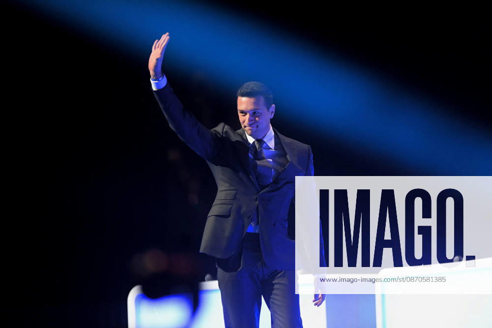 XIXth Congress French Far-right Party RN - Orleans President of French far-right party Rassemblement National RN Jordan Bardella on stage during the XIXth Congress of Rassemblement National RN, in Orleans, France on October 24 2026. Photo by Franck Castel ABACAPRESS.COM Orleans France
