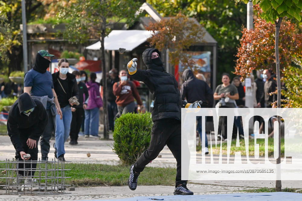 Mass Anti-Government National Protest in Tirana TIRANA, ALBANIA - OCTOBER 24: Riot police officers form a dense shield wall next to an active water cannon vehicle operating on a debris-strewn street on October 24, 2026, in Tirana, Albania. Unrest and physical confrontations erupt in Tirana city center as demonstrators and riot police clash during a massive nationwide protest, turning the capital s main avenue into a major flashpoint as chaotic skirmishes broke out between security forces and factions of the crowd. Artur Widak Anadolu Tirana Albania. Editorial use only. Please get in touch for any other usage.
