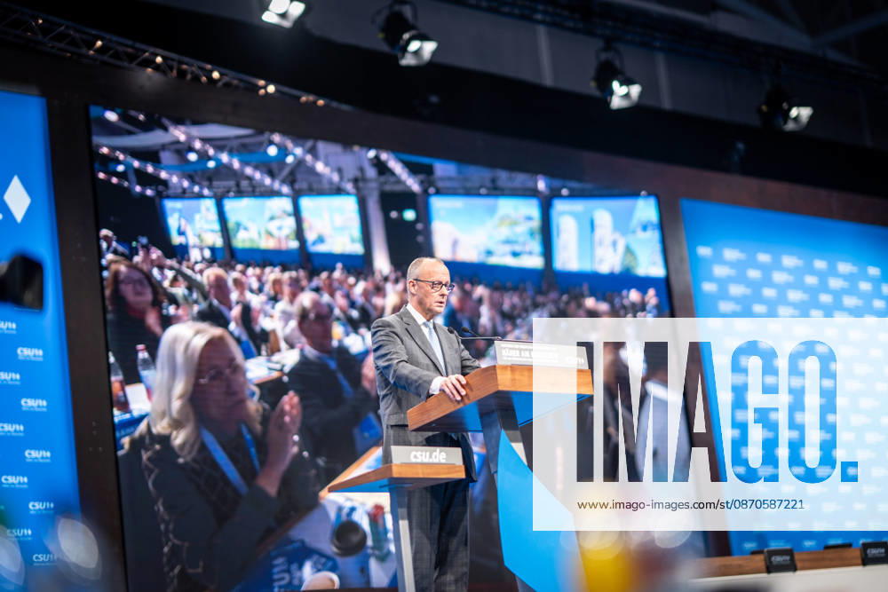 Chancellor Friedrich Merz speaks at the CSU Party Convention in Munich; CSU Party Convention in Munich, Munich, Bavaria, Germany; Munich Trade Fair Grounds