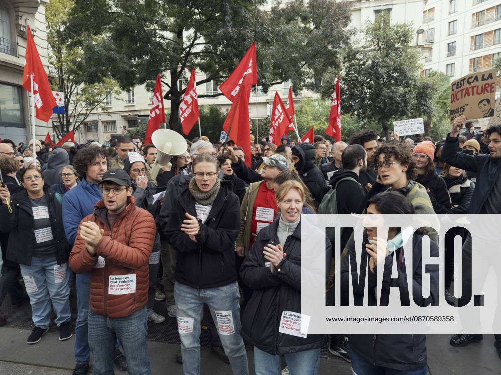 Lyon France Anti-Government Protest Demonstrators carry red union flags during a street protest in Lyon, France, on October 24, 2026. The demonstration took place amid renewed protests over living costs, wages and public services, while authorities restricted gatherings in parts of central Lyon following unrest during demonstrations the previous weekend. Lyon Rhone Alpes France