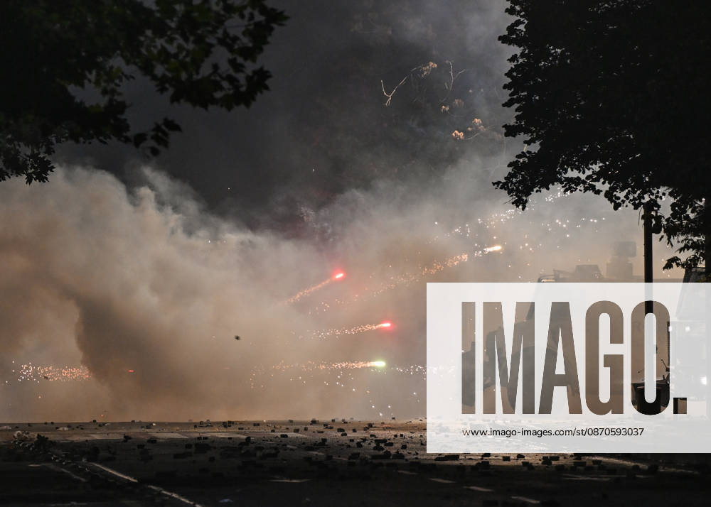 Mass Anti-Government National Protest in Tirana TIRANA, ALBANIA - OCTOBER 24: Sparking pyrotechnics and thick smoke explode near tactical police vehicles on a dark street on October 24, 2026, in Tirana, Albania. Unrest and physical confrontations erupt in Tirana city center as demonstrators and riot police clash during a massive nationwide protest, turning the capital s main avenue into a major flashpoint as chaotic skirmishes broke out between security forces and factions of the crowd. Artur Widak Anadolu Tirana Albania. Editorial use only. Please get in touch for any other usage.