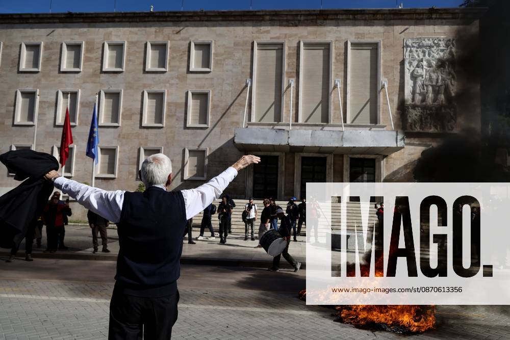 TIRANA, ALBANIA, OCTOBER 24, 2026: Demonstrators clash with riot police during an anti-government protest in central Tirana. Protesters throw stones, pyrotechnics and petrol bombs, while police use tear gas, water cannons and rubber bullets. The demonstrations call for Prime Minister Edi Ramas resignation, increased support for education and greater political accountability. Tirana Albania - ZUMAq101 20261024_zna_q101_372