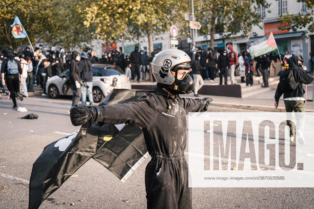 Marseille France Street Protests A demonstrator extends their arms during a protest in Marseille, France on October 24, 2026. Authorities deployed around 70,000 security personnel across France for renewed protests over the cost of living, after unrest a week earlier saw public buildings damaged, hundreds of shops looted and about 2,700 people arrested. Marseille Provence-Alpes-CÃ te France